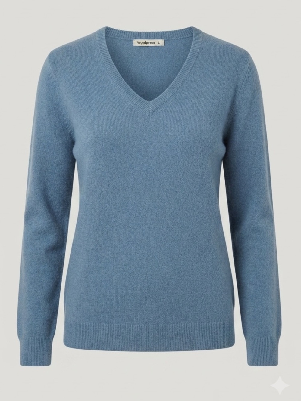 WoolOvers Women’s Blue Lamb’s Wool Cashmere V-Neck Sweater L Soft Preppy Luxury